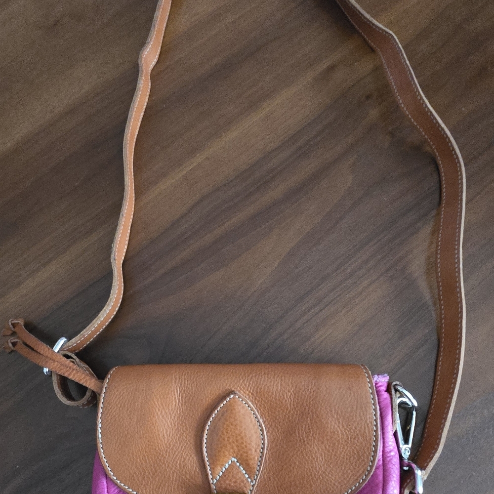 *Rare* Adorable Vintage Preppy Roots Pink/tan Leather Saddlebag - Picture 6 of 7